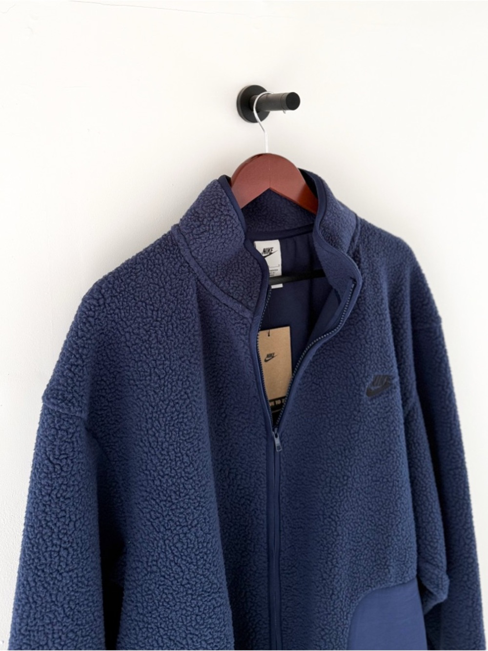 New Nike Sportswear Club Sherpa Fleece Jacket Men's Navy Blue Size L Oversized - Picture 7 of 13